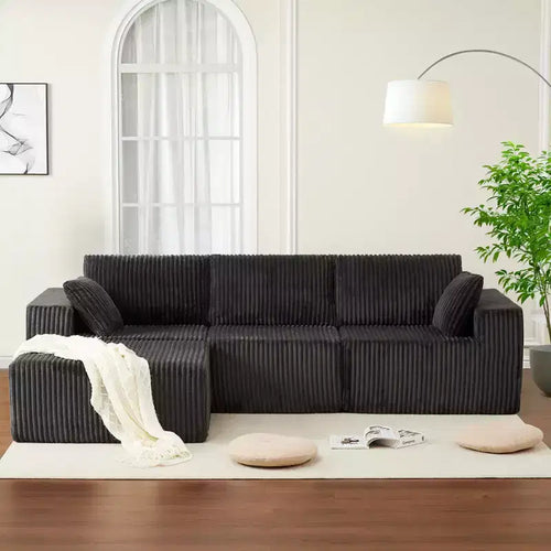 Canapé modulable 108 places en velours côtelé en forme de L avec pouf mobile, aucun assemblage requis, capacité de 544 kg - Gris