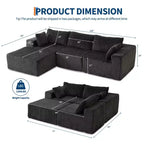 Canapé modulable 108 places en velours côtelé en forme de L avec pouf mobile, aucun assemblage requis, capacité de 544 kg - Gris
