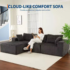 Canapé modulable 108 places en velours côtelé en forme de L avec pouf mobile, aucun assemblage requis, capacité de 544 kg - Gris