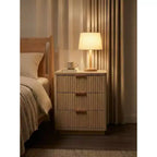 Nightstand with 3 Drawers, Light Wood Bedside Table with Charging Station.