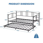 Lit de repos jumeau avec lit gigogne, lit de repos à cadre métallique avec support à lattes en acier, tête de lit arquée, canapé-lit polyvalent pour chambre à coucher, salon ou chambre d'amis