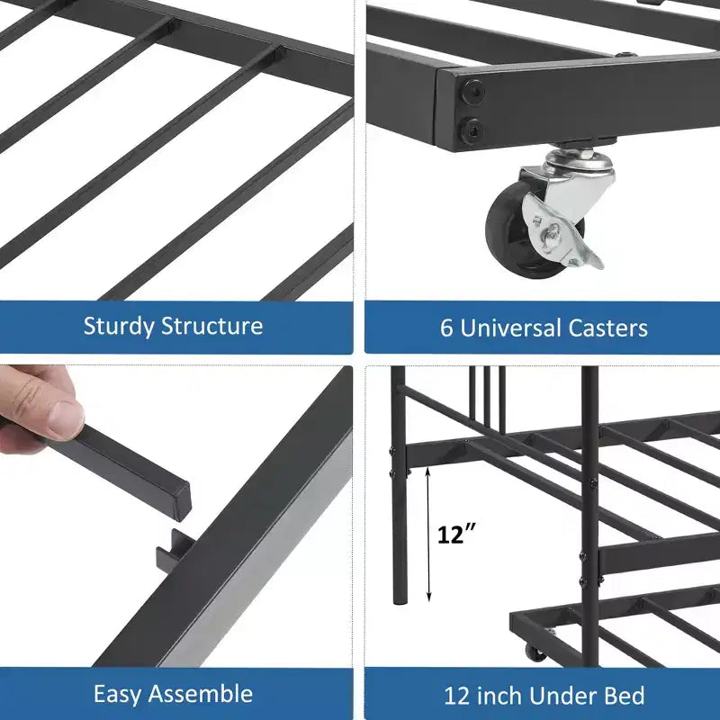 Lit de repos jumeau avec lit gigogne, lit de repos à cadre métallique avec support à lattes en acier, tête de lit arquée, canapé-lit polyvalent pour chambre à coucher, salon ou chambre d'amis