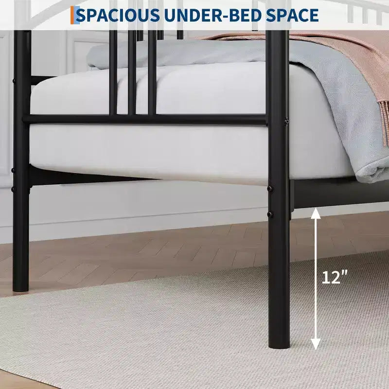 Lit de repos jumeau avec lit gigogne, lit de repos à cadre métallique avec support à lattes en acier, tête de lit arquée, canapé-lit polyvalent pour chambre à coucher, salon ou chambre d'amis