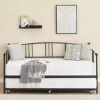 Lit de repos jumeau avec lit gigogne, lit de repos à cadre métallique avec support à lattes en acier, tête de lit arquée, canapé-lit polyvalent pour chambre à coucher, salon ou chambre d'amis