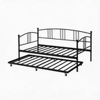 Lit de repos jumeau avec lit gigogne, lit de repos à cadre métallique avec support à lattes en acier, tête de lit arquée, canapé-lit polyvalent pour chambre à coucher, salon ou chambre d'amis
