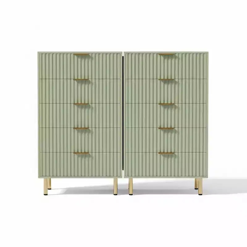 Modern Fluted 5 Drawer Dresser  48 Tall Wooden Chest with Deep Storage, Wide Top, Organizer