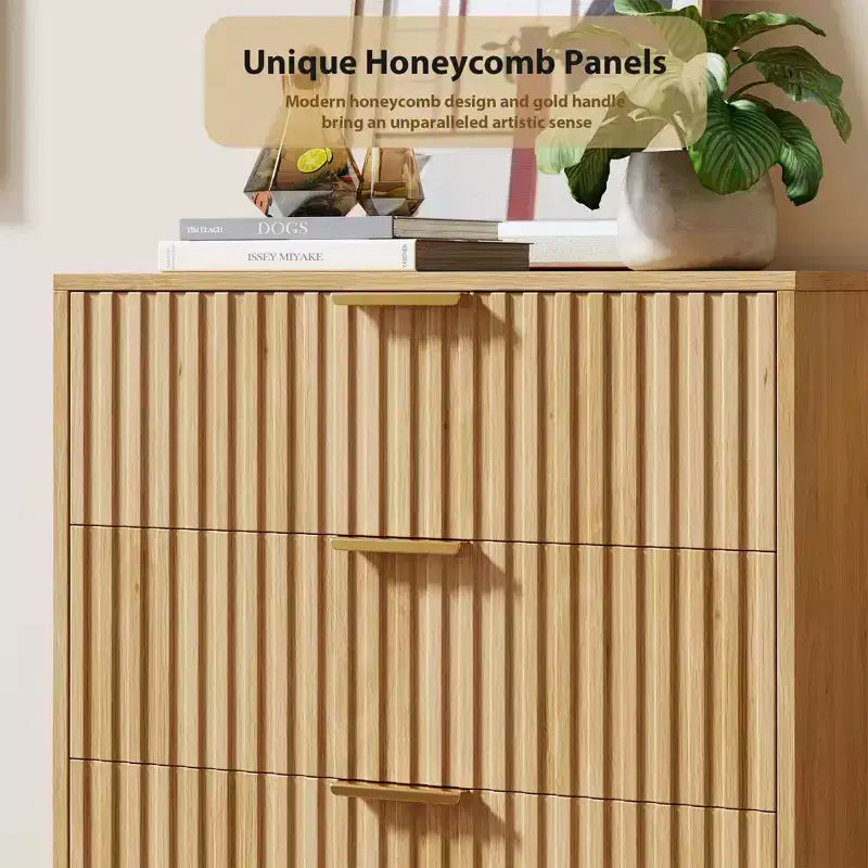 Commode Moderne à 5 Tiroirs Canelés  48" de Haut avec Rangement Profond, Plateau Large, Organisateur