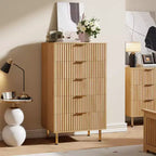 Commode Moderne à 5 Tiroirs Canelés  48" de Haut avec Rangement Profond, Plateau Large, Organisateur