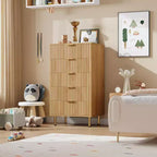 Commode Moderne à 5 Tiroirs Canelés  48" de Haut avec Rangement Profond, Plateau Large, Organisateur