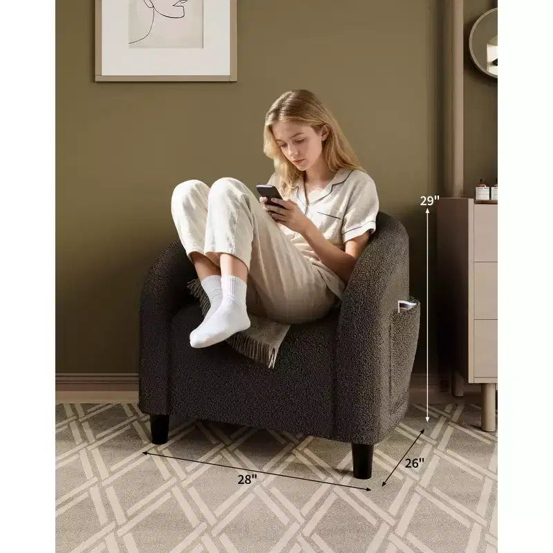Fauteuil club confortable, tissu bouclette et revêtement doux, dossier arrondi, assise moelleuse, fauteuil moderne pour salon, chambre, réception, lounge, bureau