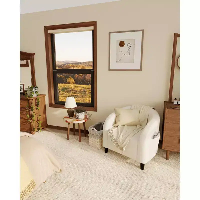Fauteuil club confortable, tissu bouclette et revêtement doux, dossier arrondi, assise moelleuse, fauteuil moderne pour salon, chambre, réception, lounge, bureau