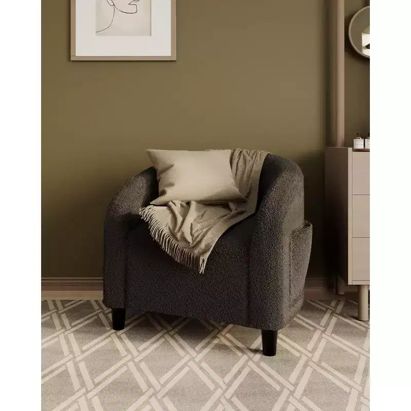Fauteuil club confortable, tissu bouclette et revêtement doux, dossier arrondi, assise moelleuse, fauteuil moderne pour salon, chambre, réception, lounge, bureau