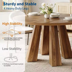 Modern Farmhouse Round Dining Table for 4-6  Walnut Wood, Robust 4-Leg Base  Space-Saving Circle Table for Kitchen, Dining Room, Apartment