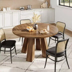 Modern Farmhouse Round Dining Table for 4-6  Walnut Wood, Robust 4-Leg Base  Space-Saving Circle Table for Kitchen, Dining Room, Apartment