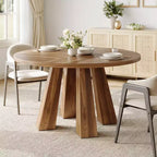 Modern Farmhouse Round Dining Table for 4-6  Walnut Wood, Robust 4-Leg Base  Space-Saving Circle Table for Kitchen, Dining Room, Apartment