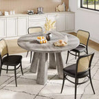 Modern Farmhouse Round Dining Table for 4-6  Walnut Wood, Robust 4-Leg Base  Space-Saving Circle Table for Kitchen, Dining Room, Apartment