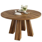 Modern Farmhouse Round Dining Table for 4-6  Walnut Wood, Robust 4-Leg Base  Space-Saving Circle Table for Kitchen, Dining Room, Apartment