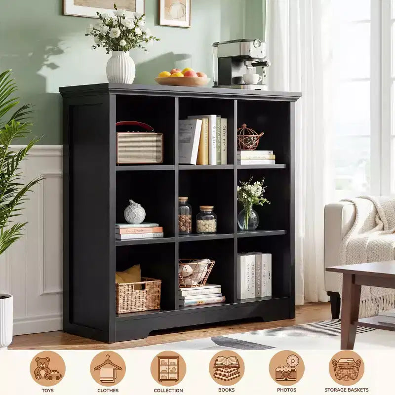 Étagère à livres 9 cubes Besiost avec station de recharge, organisateur de jouets en forme de casier au sol
