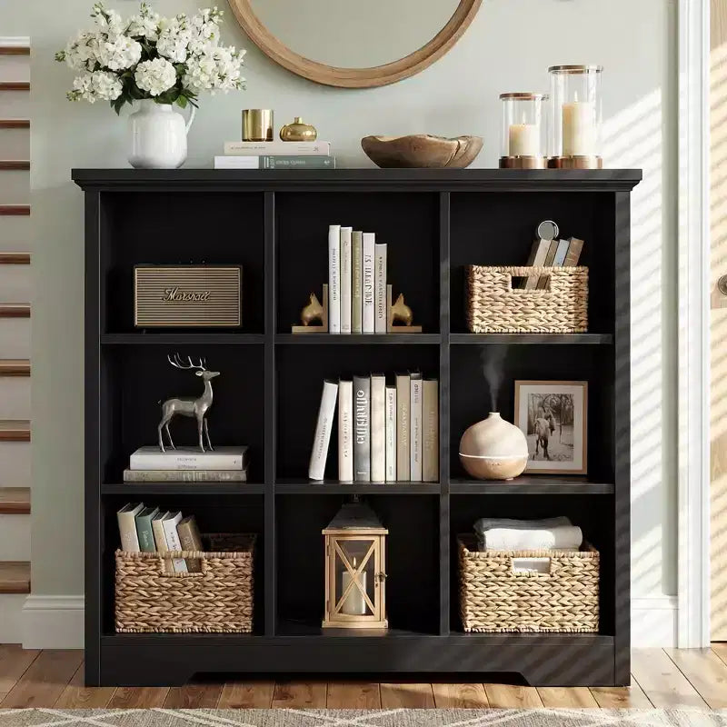 Besiost 9 Cube Bookshelf with Charging Station, Floor Cubby Toy Organizer