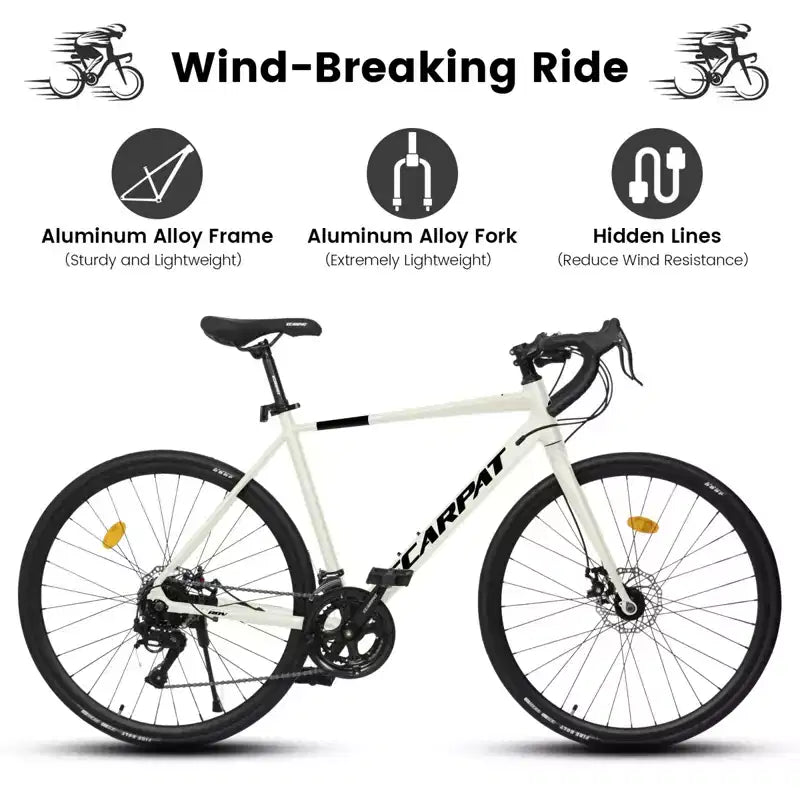 NAYSAYE 700C Road Bike 16 Speed Lightweight Aluminum Frame Bicycle with Dual Disc Brakes for Men and Women, 68*18*37.5