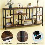 NAYSAYE Rustic Console Table Industrial Sofa Side Table Multi Shelf Wood Metal Storage Rack for Living Room Entryway, Black, 70.92*11.82*35.46