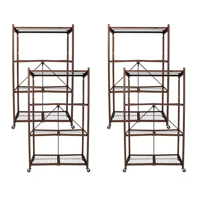 Étagère de rangement pliante multi-usage Origami à 4 niveaux avec roulettes, incluant 4 revêtements imperméables pour étagères métalliques, gris