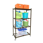 Étagère de rangement pliante multi-usage Origami à 4 niveaux avec roulettes, incluant 4 revêtements imperméables pour étagères métalliques, gris