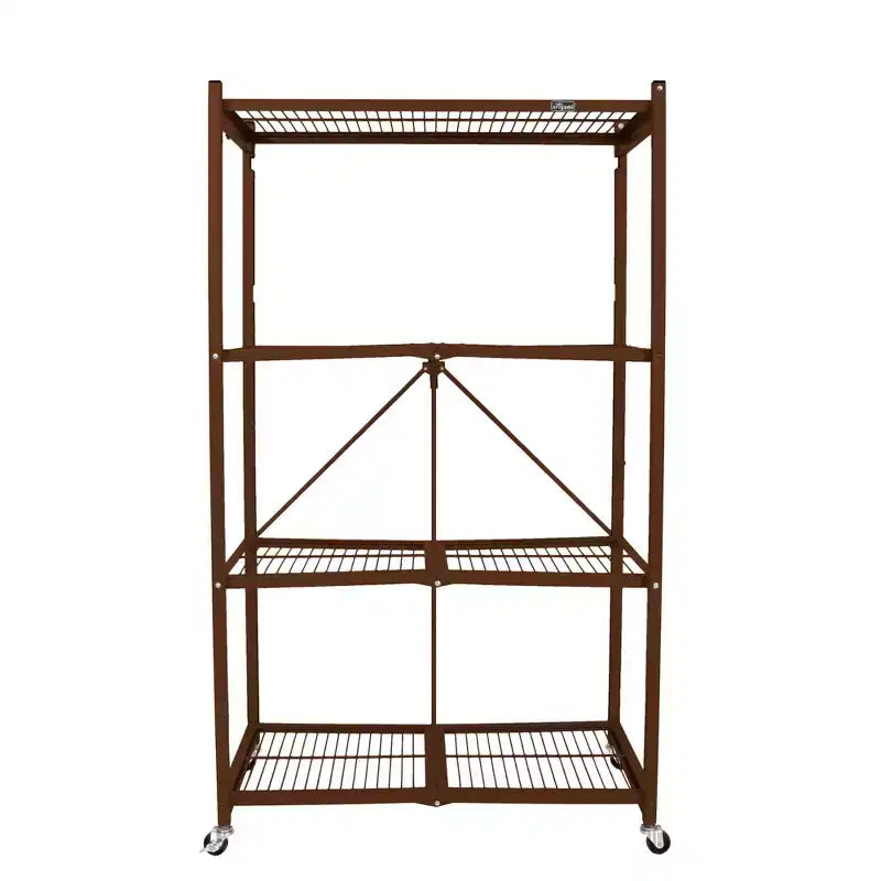 Étagère de rangement pliante multi-usage Origami à 4 niveaux avec roulettes, incluant 4 revêtements imperméables pour étagères métalliques, gris