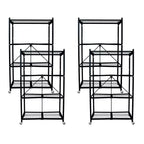 Étagère de rangement pliante multi-usage Origami à 4 niveaux avec roulettes, incluant 4 revêtements imperméables pour étagères métalliques, gris