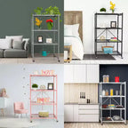 Étagère de rangement pliante multi-usage Origami à 4 niveaux avec roulettes, incluant 4 revêtements imperméables pour étagères métalliques, gris