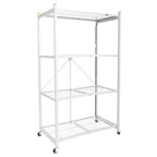 Étagère de rangement pliante multi-usage Origami à 4 niveaux avec roulettes, incluant 4 revêtements imperméables pour étagères métalliques, gris