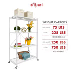 Étagère de rangement pliante multi-usage Origami à 4 niveaux avec roulettes, incluant 4 revêtements imperméables pour étagères métalliques, gris