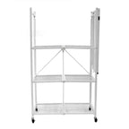Étagère de rangement pliante multi-usage Origami à 4 niveaux avec roulettes, incluant 4 revêtements imperméables pour étagères métalliques, gris