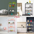 Étagère de rangement pliante multi-usage Origami à 4 niveaux avec roulettes, incluant 4 revêtements imperméables pour étagères métalliques, gris