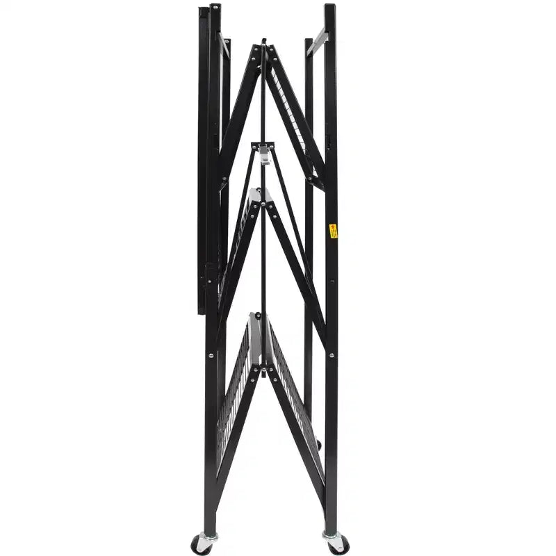 Étagère de rangement pliante multi-usage Origami à 4 niveaux avec roulettes, incluant 4 revêtements imperméables pour étagères métalliques, gris