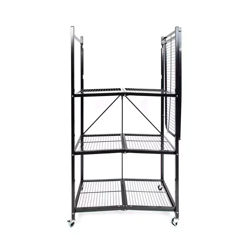 Étagère de rangement pliante multi-usage Origami à 4 niveaux avec roulettes, incluant 4 revêtements imperméables pour étagères métalliques, gris