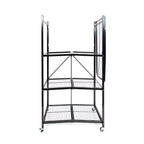 Étagère de rangement pliante multi-usage Origami à 4 niveaux avec roulettes, incluant 4 revêtements imperméables pour étagères métalliques, gris