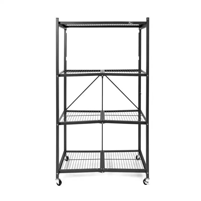 Étagère de rangement pliante multi-usage Origami à 4 niveaux avec roulettes, incluant 4 revêtements imperméables pour étagères métalliques, gris