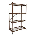 Étagère de rangement pliante multi-usage Origami à 4 niveaux avec roulettes, incluant 4 revêtements imperméables pour étagères métalliques, gris