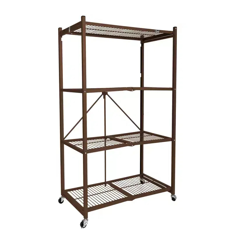 Étagère de rangement pliante multi-usage Origami à 4 niveaux avec roulettes, incluant 4 revêtements imperméables pour étagères métalliques, gris