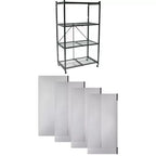 Étagère de rangement pliante multi-usage Origami à 4 niveaux avec roulettes, incluant 4 revêtements imperméables pour étagères métalliques, gris