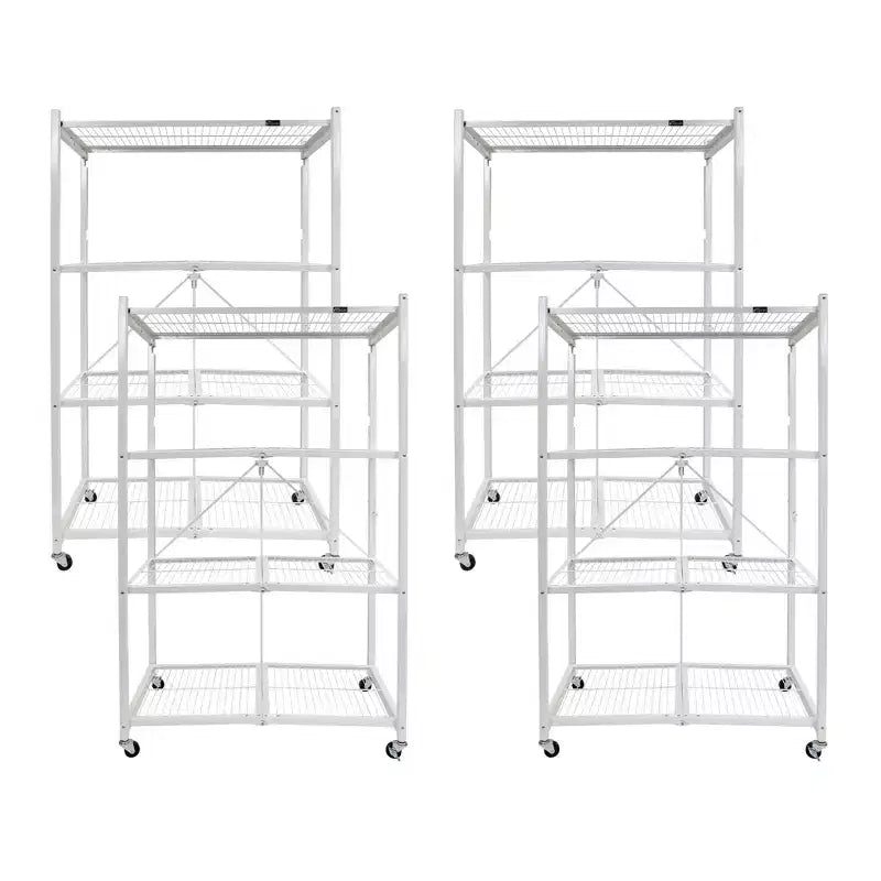 Étagère de rangement pliante multi-usage Origami à 4 niveaux avec roulettes, incluant 4 revêtements imperméables pour étagères métalliques, gris