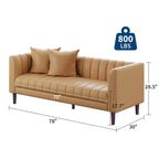 Canapé 3 places en similicuir pour salon, 78" de large, moderne, avec sièges profonds, 2 coussins décoratifs et pieds en bois, pour chambre et appartement
