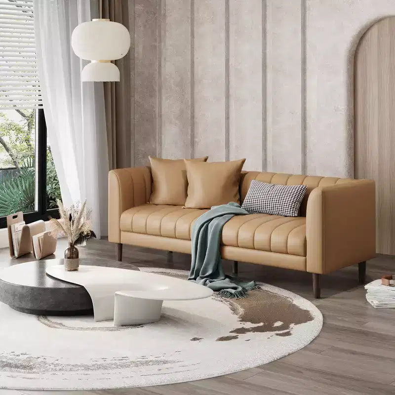 Canapé 3 places en similicuir pour salon, 78" de large, moderne, avec sièges profonds, 2 coussins décoratifs et pieds en bois, pour chambre et appartement