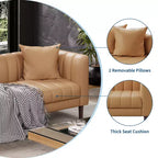 Canapé 3 places en similicuir pour salon, 78" de large, moderne, avec sièges profonds, 2 coussins décoratifs et pieds en bois, pour chambre et appartement