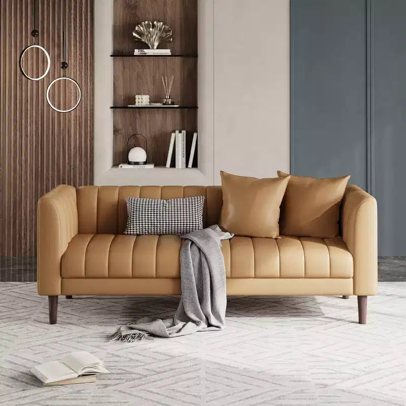 Canapé 3 places en similicuir pour salon, 78" de large, moderne, avec sièges profonds, 2 coussins décoratifs et pieds en bois, pour chambre et appartement