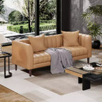 Canapé 3 places en similicuir pour salon, 78" de large, moderne, avec sièges profonds, 2 coussins décoratifs et pieds en bois, pour chambre et appartement