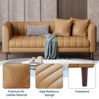 Canapé 3 places en similicuir pour salon, 78" de large, moderne, avec sièges profonds, 2 coussins décoratifs et pieds en bois, pour chambre et appartement