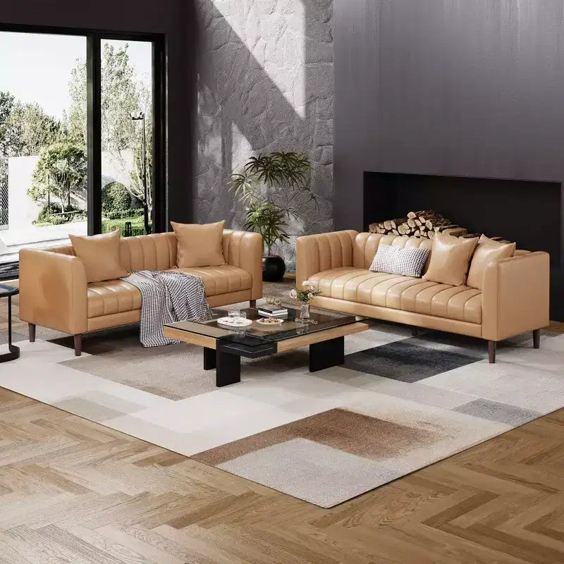 Canapé 3 places en similicuir pour salon, 78" de large, moderne, avec sièges profonds, 2 coussins décoratifs et pieds en bois, pour chambre et appartement