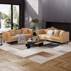 Canapé 3 places en similicuir pour salon, 78" de large, moderne, avec sièges profonds, 2 coussins décoratifs et pieds en bois, pour chambre et appartement